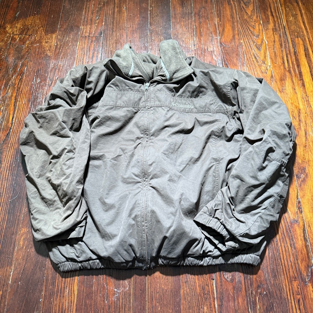 Columbia Jacket Mens XL Brown Windbreaker Fleece Lined Full Zip Bomber **READ**